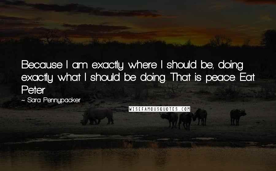 Sara Pennypacker Quotes: Because I am exactly where I should be, doing exactly what I should be doing. That is peace. Eat. Peter