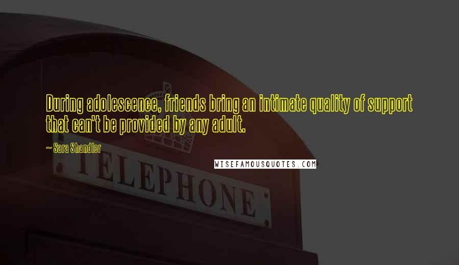 Sara Shandler Quotes: During adolescence, friends bring an intimate quality of support that can't be provided by any adult.