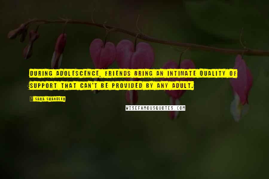 Sara Shandler Quotes: During adolescence, friends bring an intimate quality of support that can't be provided by any adult.