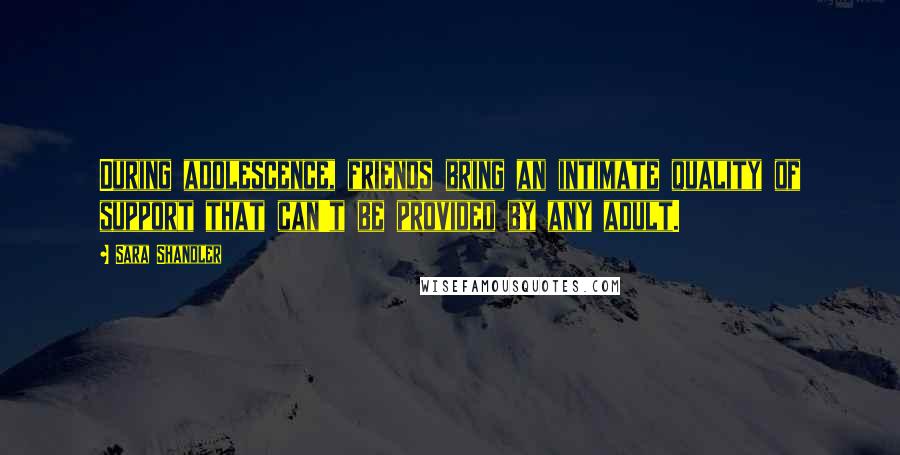 Sara Shandler Quotes: During adolescence, friends bring an intimate quality of support that can't be provided by any adult.