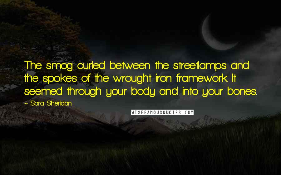 Sara Sheridan Quotes: The smog curled between the streetlamps and the spokes of the wrought iron framework. It seemed through your body and into your bones.