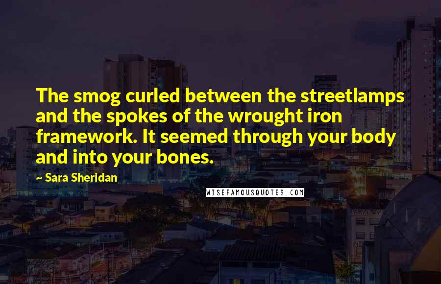 Sara Sheridan Quotes: The smog curled between the streetlamps and the spokes of the wrought iron framework. It seemed through your body and into your bones.