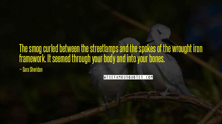 Sara Sheridan Quotes: The smog curled between the streetlamps and the spokes of the wrought iron framework. It seemed through your body and into your bones.