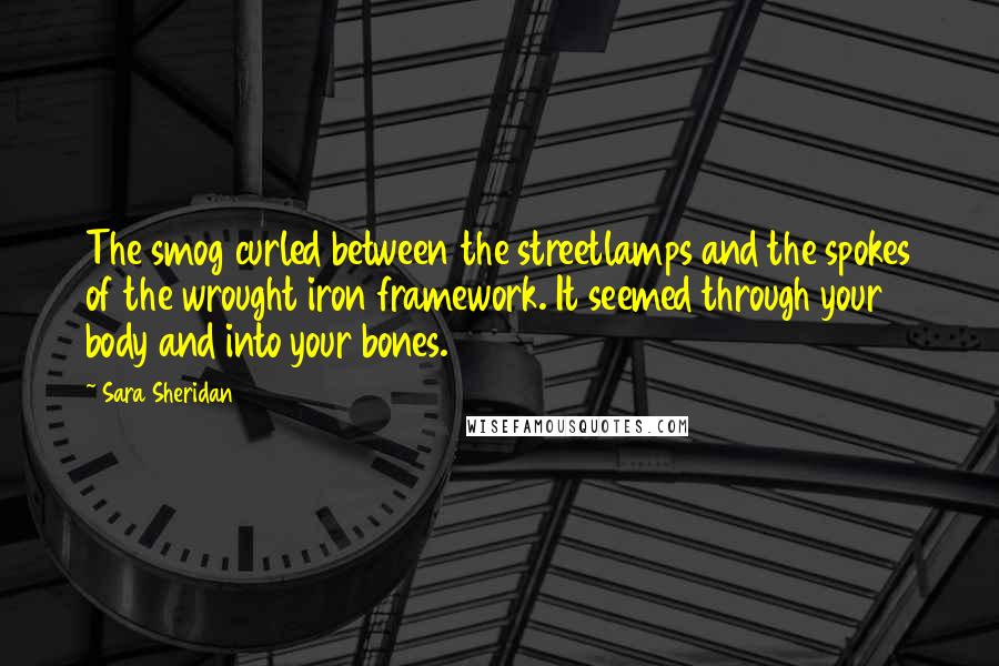 Sara Sheridan Quotes: The smog curled between the streetlamps and the spokes of the wrought iron framework. It seemed through your body and into your bones.
