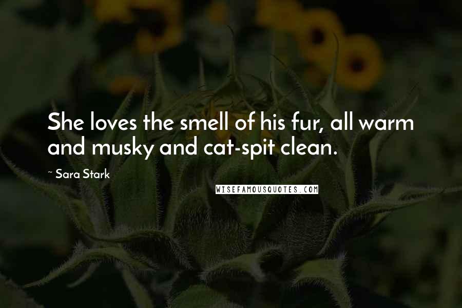 Sara Stark Quotes: She loves the smell of his fur, all warm and musky and cat-spit clean.