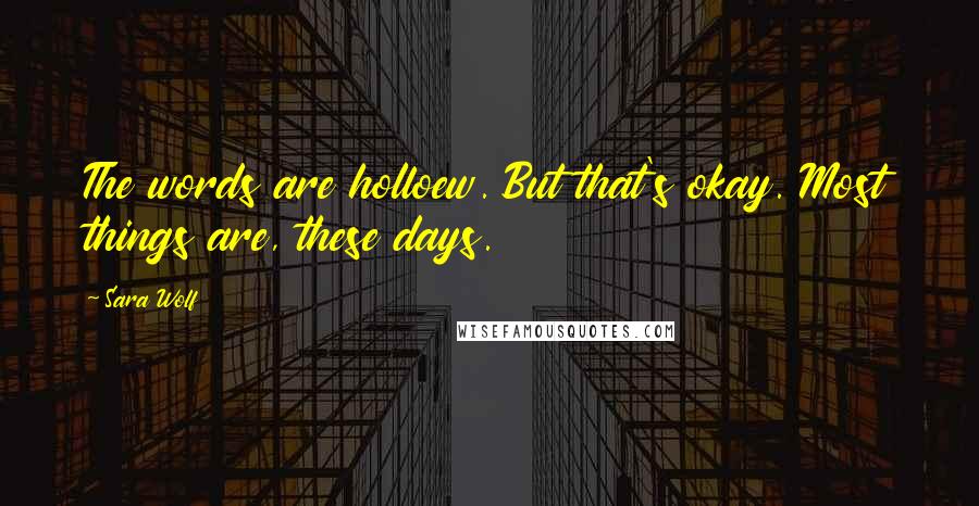 Sara Wolf Quotes: The words are holloew. But that's okay. Most things are, these days.