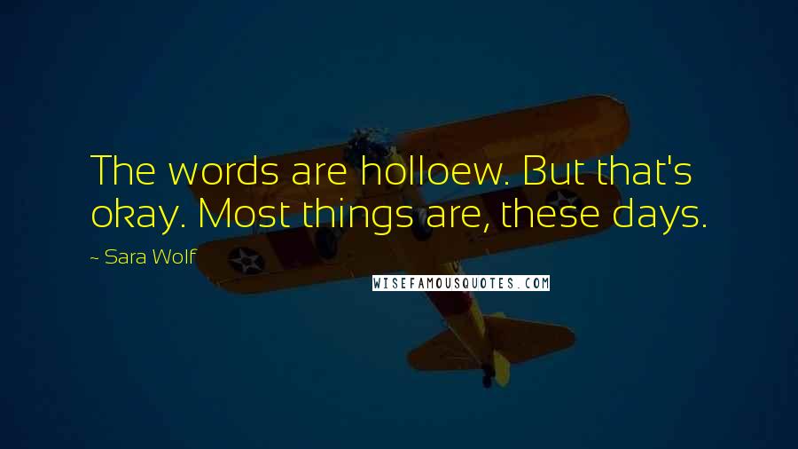 Sara Wolf Quotes: The words are holloew. But that's okay. Most things are, these days.