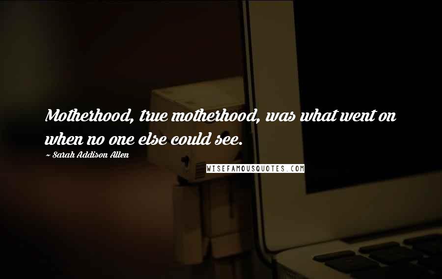 Sarah Addison Allen Quotes: Motherhood, true motherhood, was what went on when no one else could see.