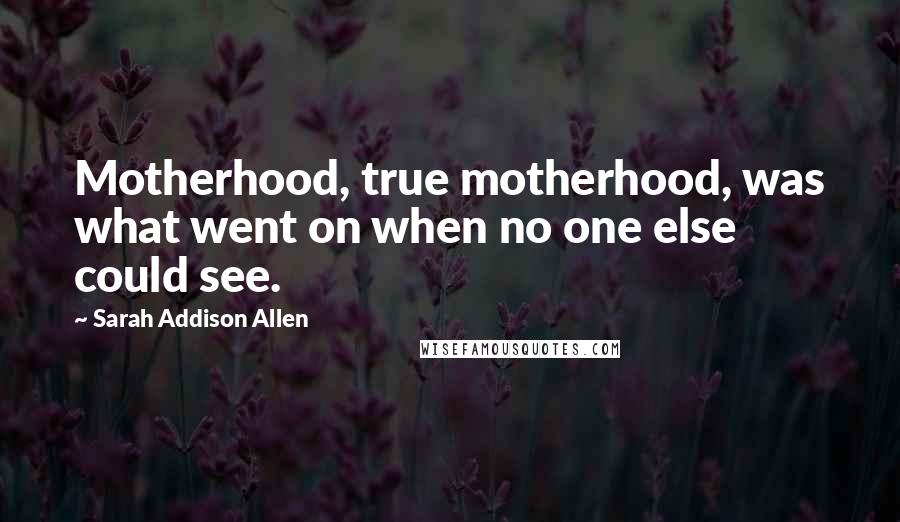 Sarah Addison Allen Quotes: Motherhood, true motherhood, was what went on when no one else could see.