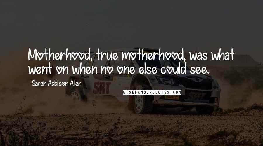 Sarah Addison Allen Quotes: Motherhood, true motherhood, was what went on when no one else could see.