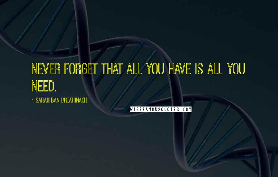 Sarah Ban Breathnach Quotes: Never forget that all you have is all you need.