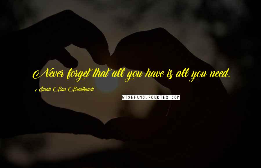 Sarah Ban Breathnach Quotes: Never forget that all you have is all you need.