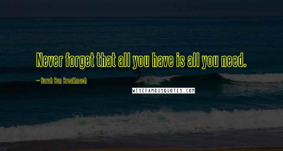 Sarah Ban Breathnach Quotes: Never forget that all you have is all you need.