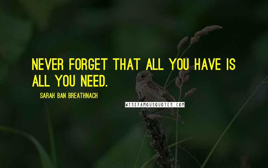 Sarah Ban Breathnach Quotes: Never forget that all you have is all you need.
