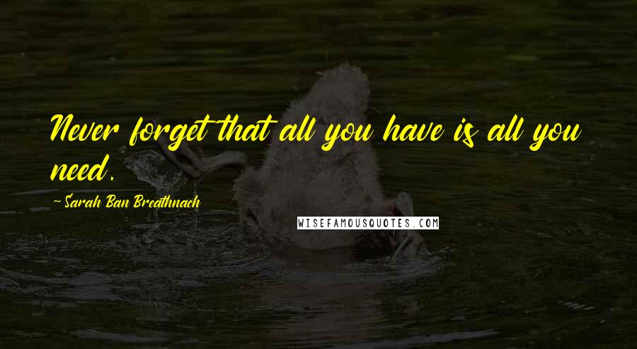 Sarah Ban Breathnach Quotes: Never forget that all you have is all you need.