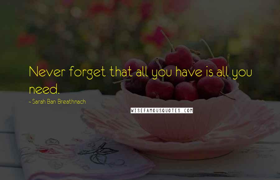 Sarah Ban Breathnach Quotes: Never forget that all you have is all you need.