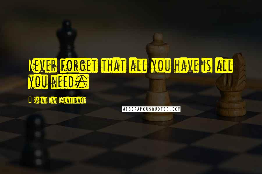 Sarah Ban Breathnach Quotes: Never forget that all you have is all you need.