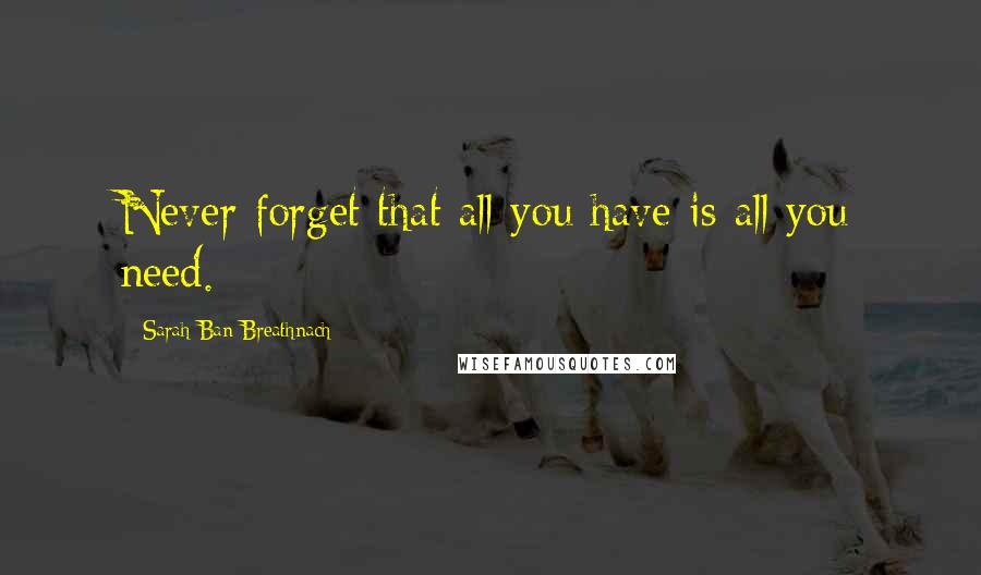 Sarah Ban Breathnach Quotes: Never forget that all you have is all you need.