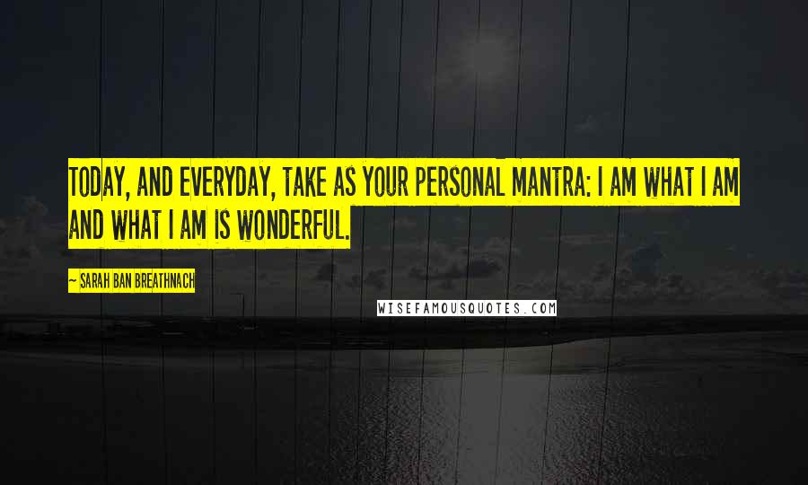 Sarah Ban Breathnach Quotes: Today, and everyday, take as your personal mantra: I am what I am and what I am is wonderful.