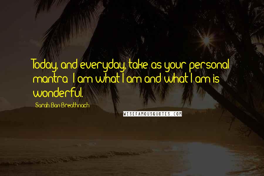 Sarah Ban Breathnach Quotes: Today, and everyday, take as your personal mantra: I am what I am and what I am is wonderful.