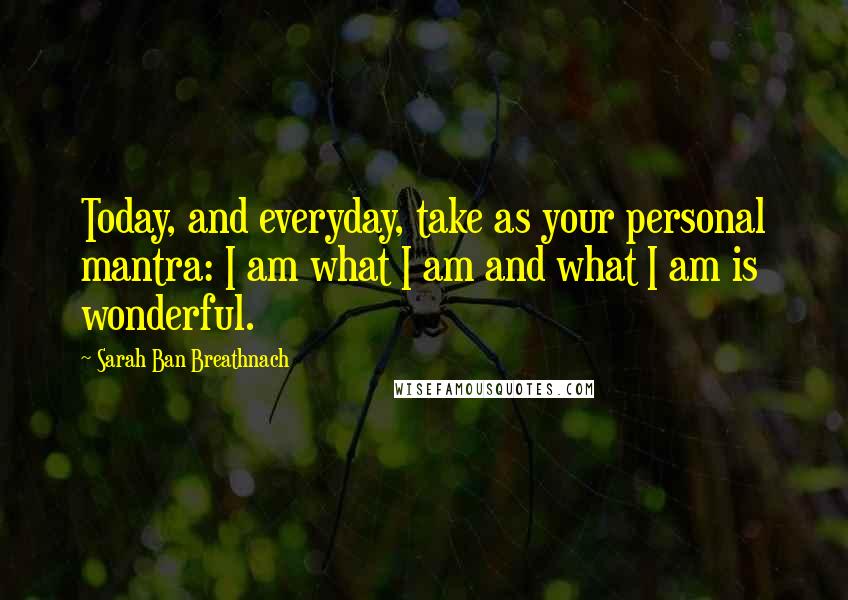 Sarah Ban Breathnach Quotes: Today, and everyday, take as your personal mantra: I am what I am and what I am is wonderful.