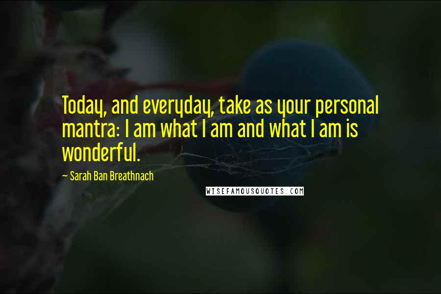 Sarah Ban Breathnach Quotes: Today, and everyday, take as your personal mantra: I am what I am and what I am is wonderful.