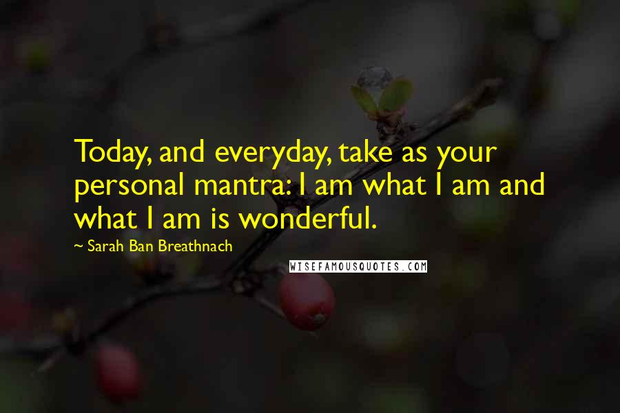 Sarah Ban Breathnach Quotes: Today, and everyday, take as your personal mantra: I am what I am and what I am is wonderful.