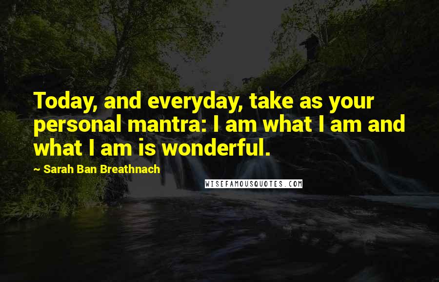 Sarah Ban Breathnach Quotes: Today, and everyday, take as your personal mantra: I am what I am and what I am is wonderful.