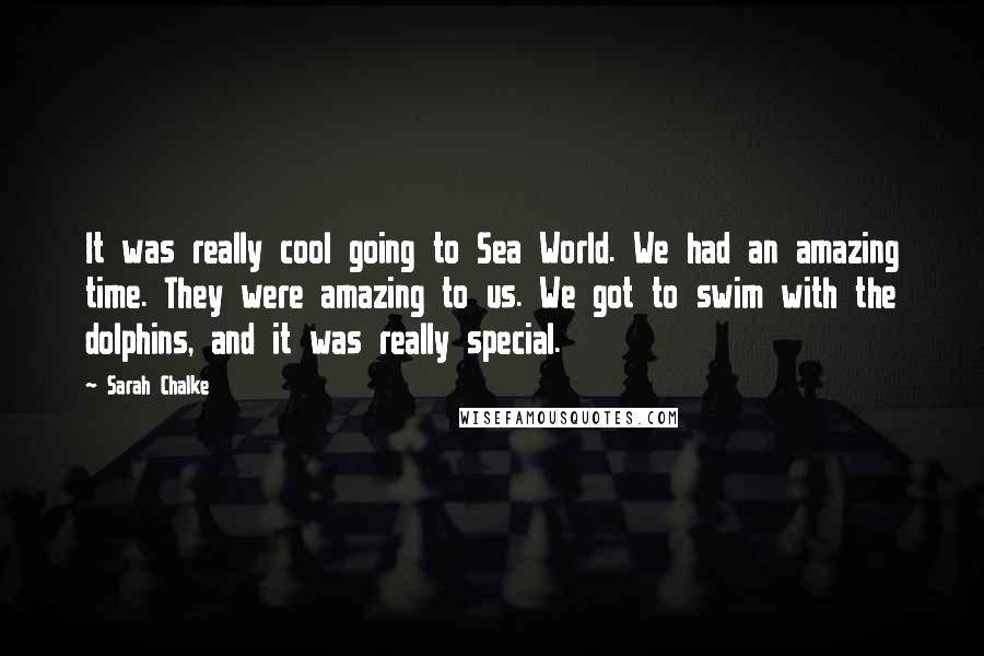 Sarah Chalke Quotes: It was really cool going to Sea World. We had an amazing time. They were amazing to us. We got to swim with the dolphins, and it was really special.