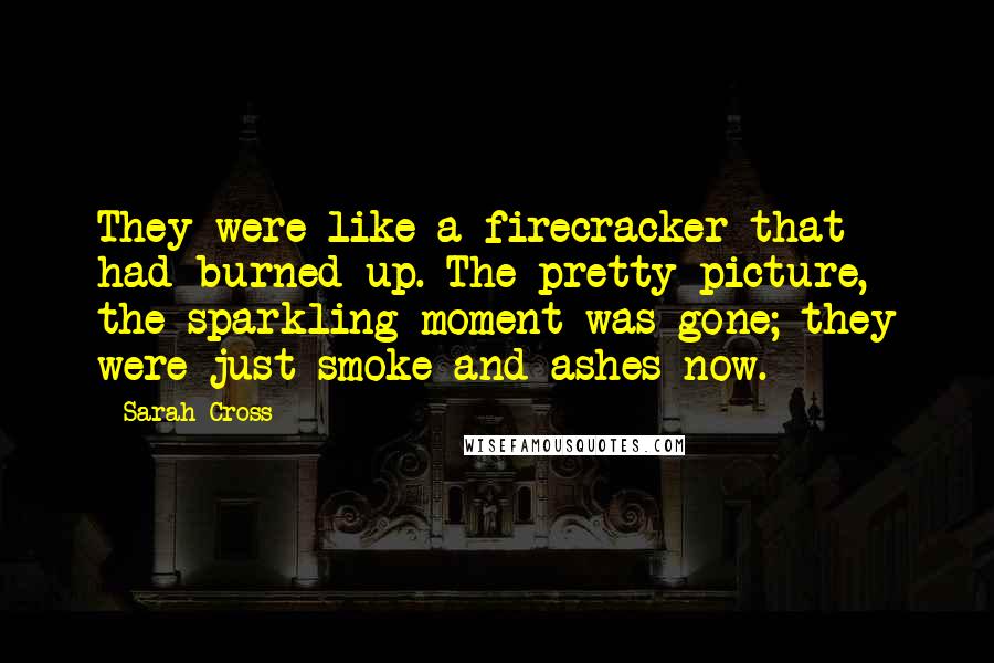 Sarah Cross Quotes: They were like a firecracker that had burned up. The pretty picture, the sparkling moment was gone; they were just smoke and ashes now.