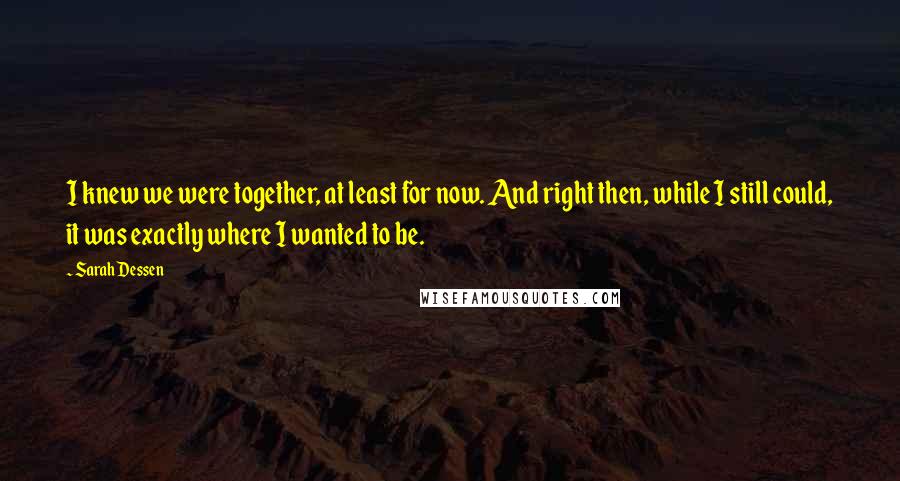 Sarah Dessen Quotes: I knew we were together, at least for now. And right then, while I still could, it was exactly where I wanted to be.