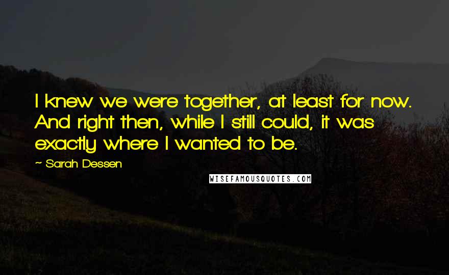 Sarah Dessen Quotes: I knew we were together, at least for now. And right then, while I still could, it was exactly where I wanted to be.