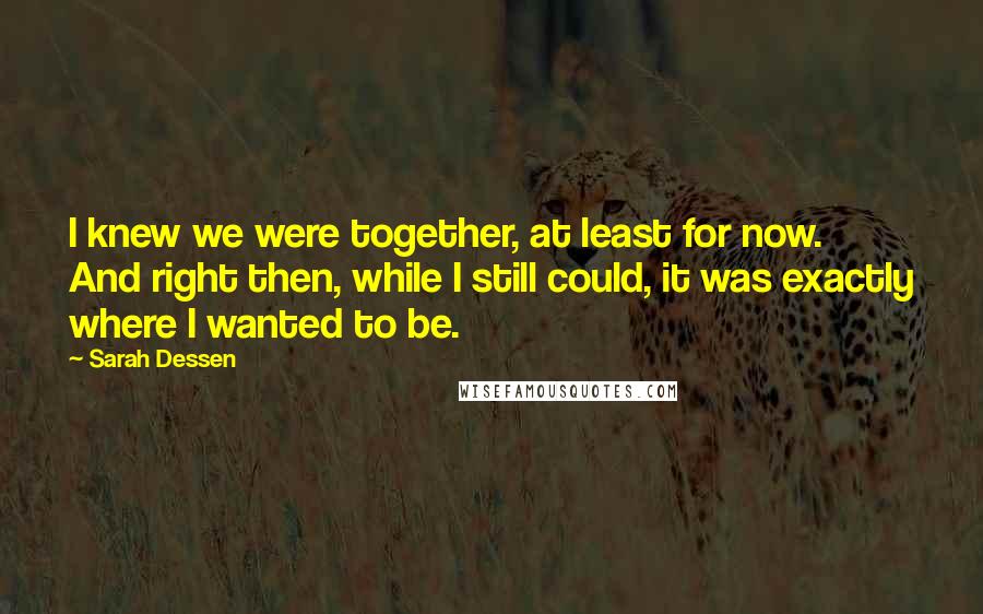 Sarah Dessen Quotes: I knew we were together, at least for now. And right then, while I still could, it was exactly where I wanted to be.