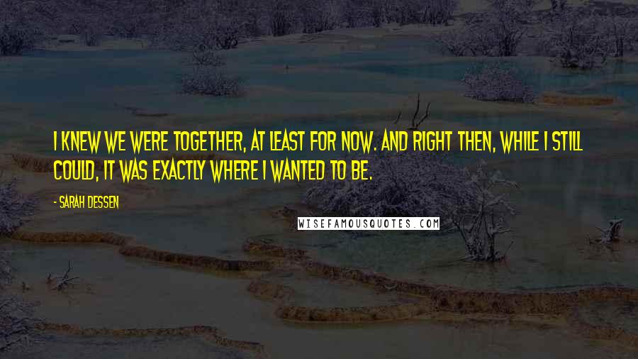 Sarah Dessen Quotes: I knew we were together, at least for now. And right then, while I still could, it was exactly where I wanted to be.