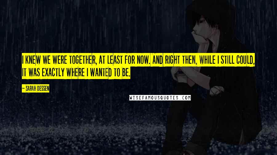 Sarah Dessen Quotes: I knew we were together, at least for now. And right then, while I still could, it was exactly where I wanted to be.