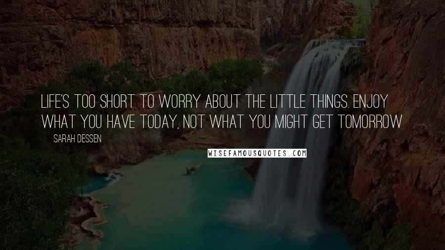 Sarah Dessen Quotes: Life's too short to worry about the little things. Enjoy what you have today, not what you might get tomorrow