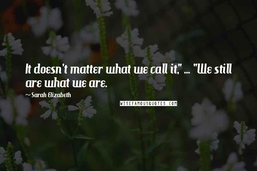 Sarah Elizabeth Quotes: It doesn't matter what we call it," ... "We still are what we are.