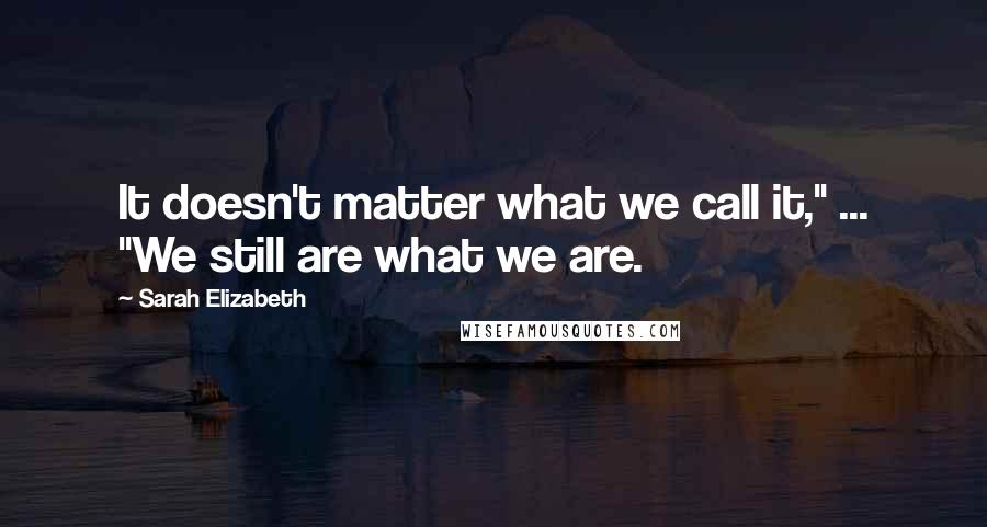 Sarah Elizabeth Quotes: It doesn't matter what we call it," ... "We still are what we are.