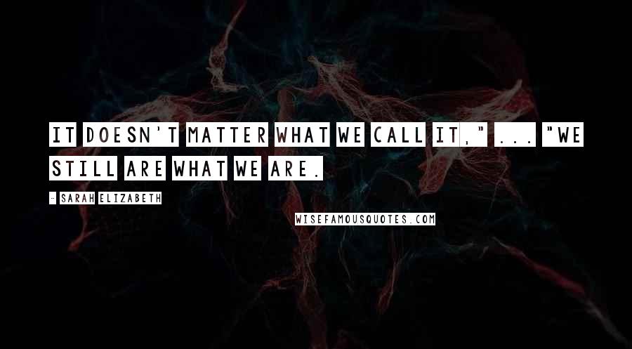 Sarah Elizabeth Quotes: It doesn't matter what we call it," ... "We still are what we are.