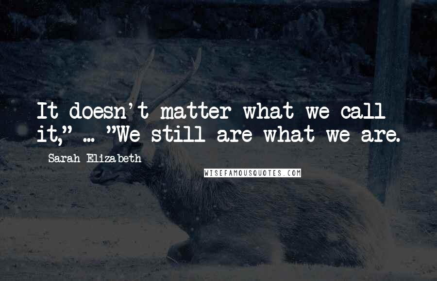 Sarah Elizabeth Quotes: It doesn't matter what we call it," ... "We still are what we are.