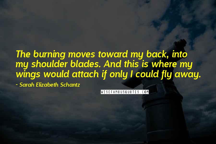 Sarah Elizabeth Schantz Quotes: The burning moves toward my back, into my shoulder blades. And this is where my wings would attach if only I could fly away.