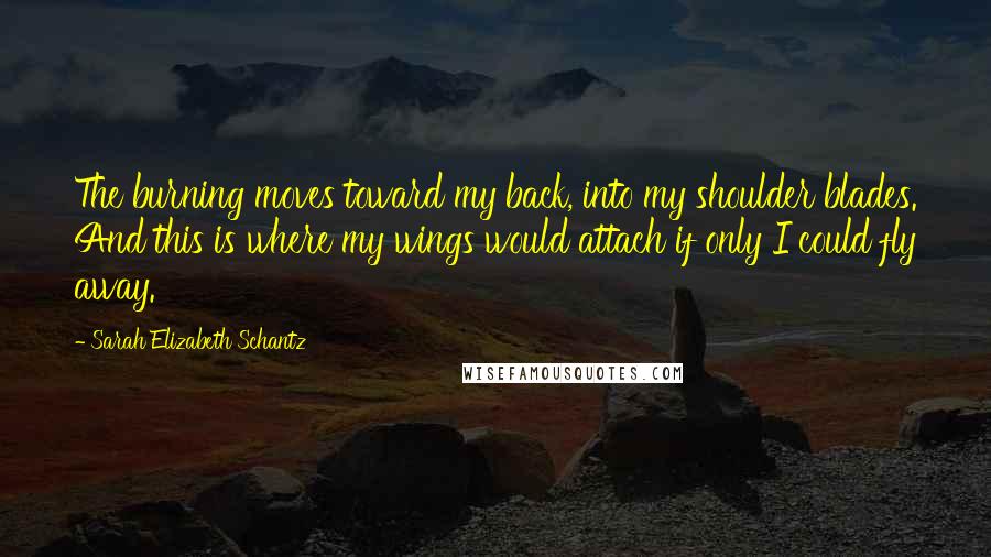 Sarah Elizabeth Schantz Quotes: The burning moves toward my back, into my shoulder blades. And this is where my wings would attach if only I could fly away.