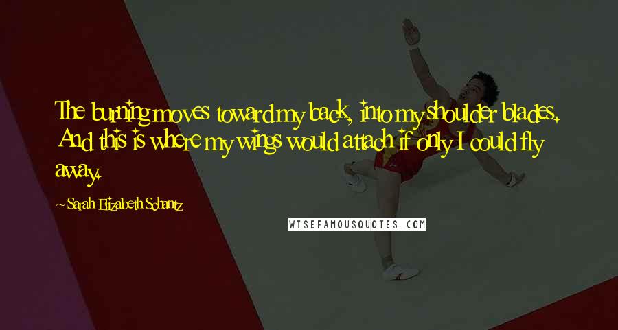 Sarah Elizabeth Schantz Quotes: The burning moves toward my back, into my shoulder blades. And this is where my wings would attach if only I could fly away.
