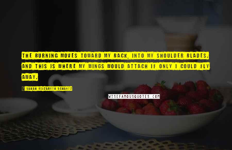 Sarah Elizabeth Schantz Quotes: The burning moves toward my back, into my shoulder blades. And this is where my wings would attach if only I could fly away.