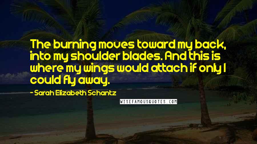 Sarah Elizabeth Schantz Quotes: The burning moves toward my back, into my shoulder blades. And this is where my wings would attach if only I could fly away.