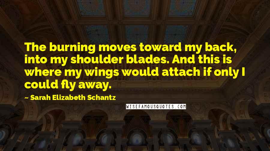 Sarah Elizabeth Schantz Quotes: The burning moves toward my back, into my shoulder blades. And this is where my wings would attach if only I could fly away.