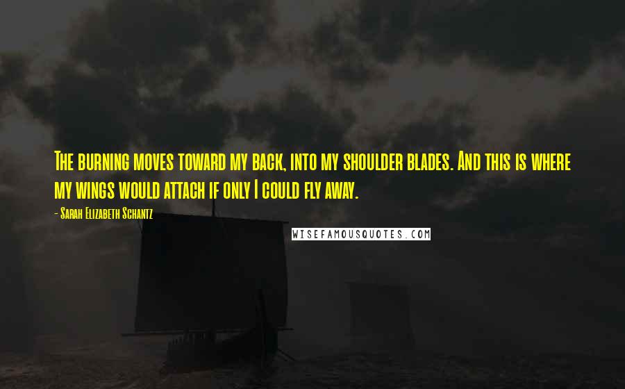 Sarah Elizabeth Schantz Quotes: The burning moves toward my back, into my shoulder blades. And this is where my wings would attach if only I could fly away.