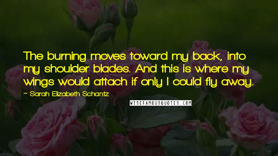 Sarah Elizabeth Schantz Quotes: The burning moves toward my back, into my shoulder blades. And this is where my wings would attach if only I could fly away.