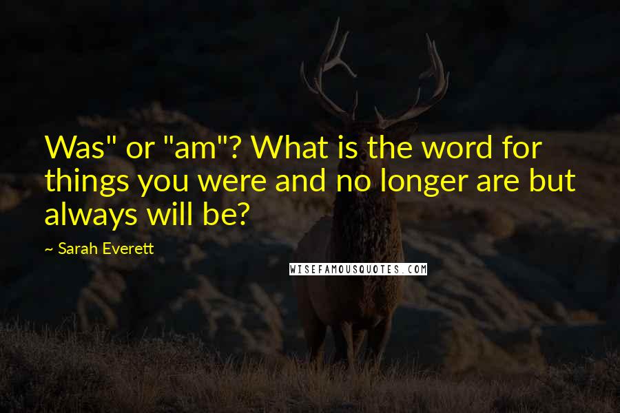 Sarah Everett Quotes: Was" or "am"? What is the word for things you were and no longer are but always will be?