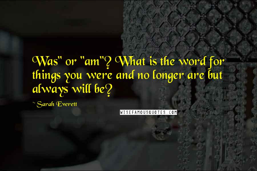 Sarah Everett Quotes: Was" or "am"? What is the word for things you were and no longer are but always will be?